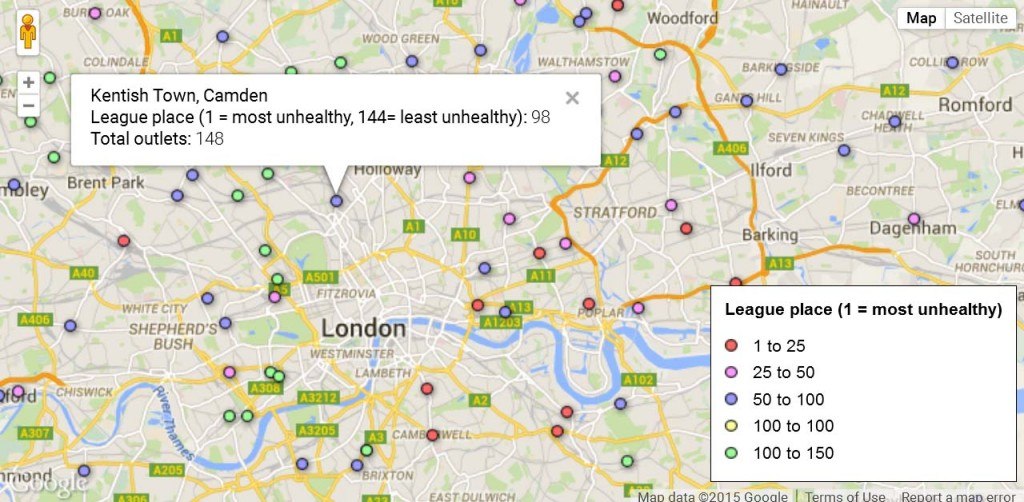 The Guardian's Google Map of London high street health
