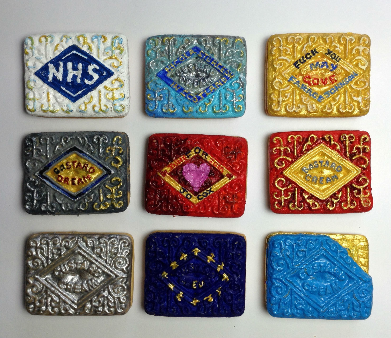 The nine biscuits created by Sian Pattenden to date. Photo: SP