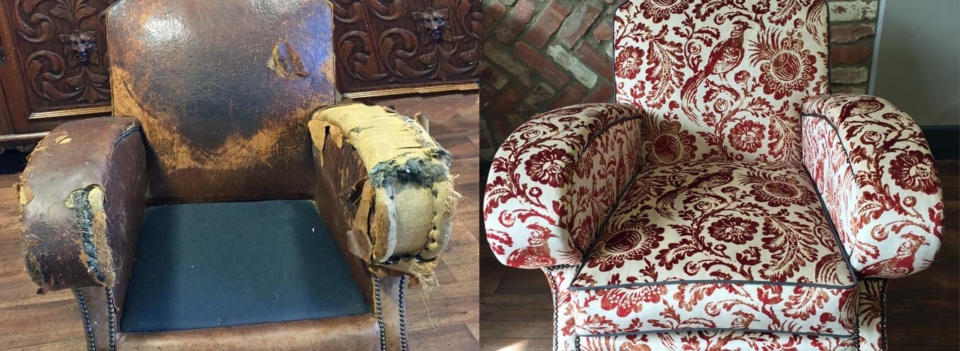 A chair before and after upcycling South West Upholstery